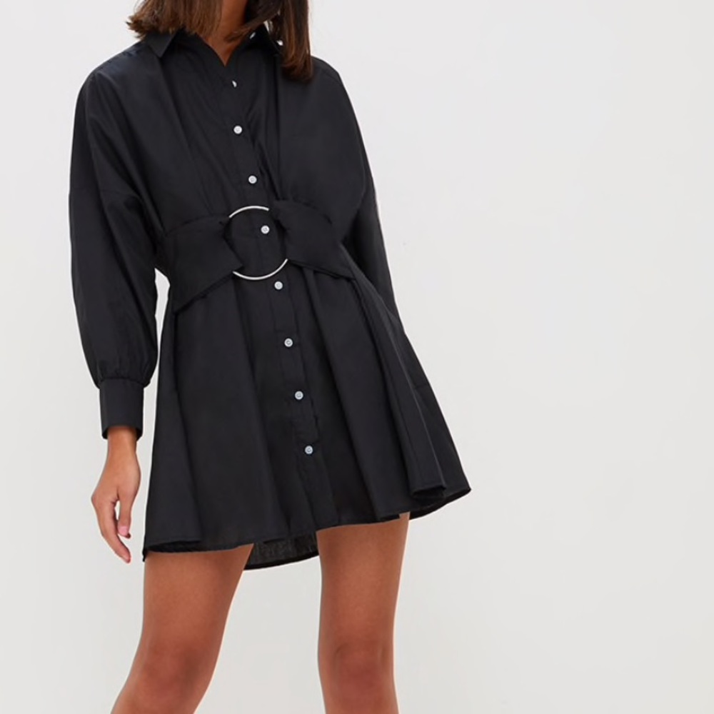 Black Ring Detail Shirt Dress